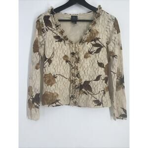 Vintage Y2K Sheer Lacy Fringe Top Size Medium Floral Grunge Bohemian 1033